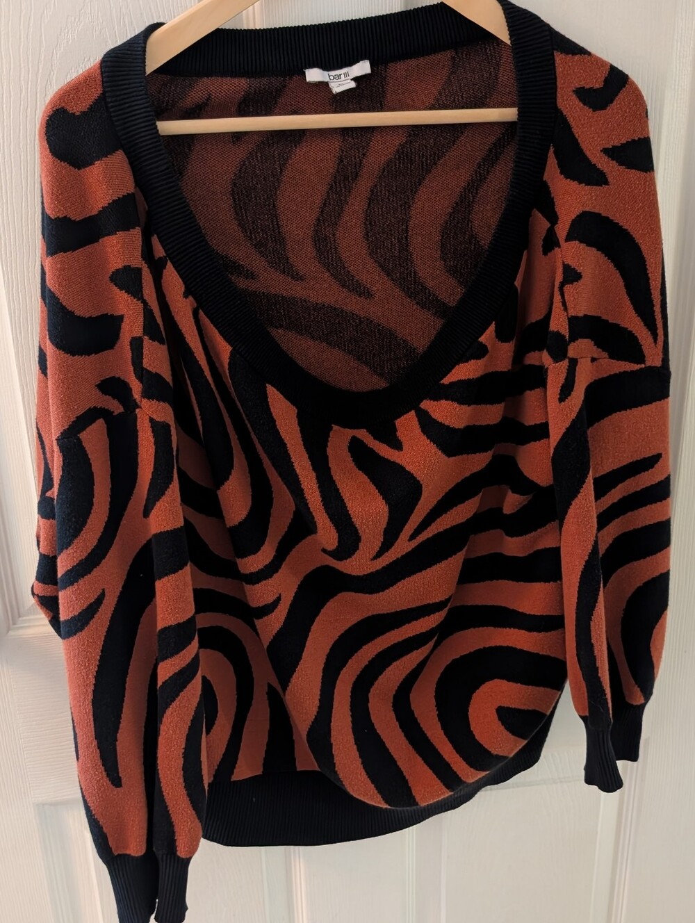 Bar III Rust and Black Zebra-Print Scoop Neck Sweater